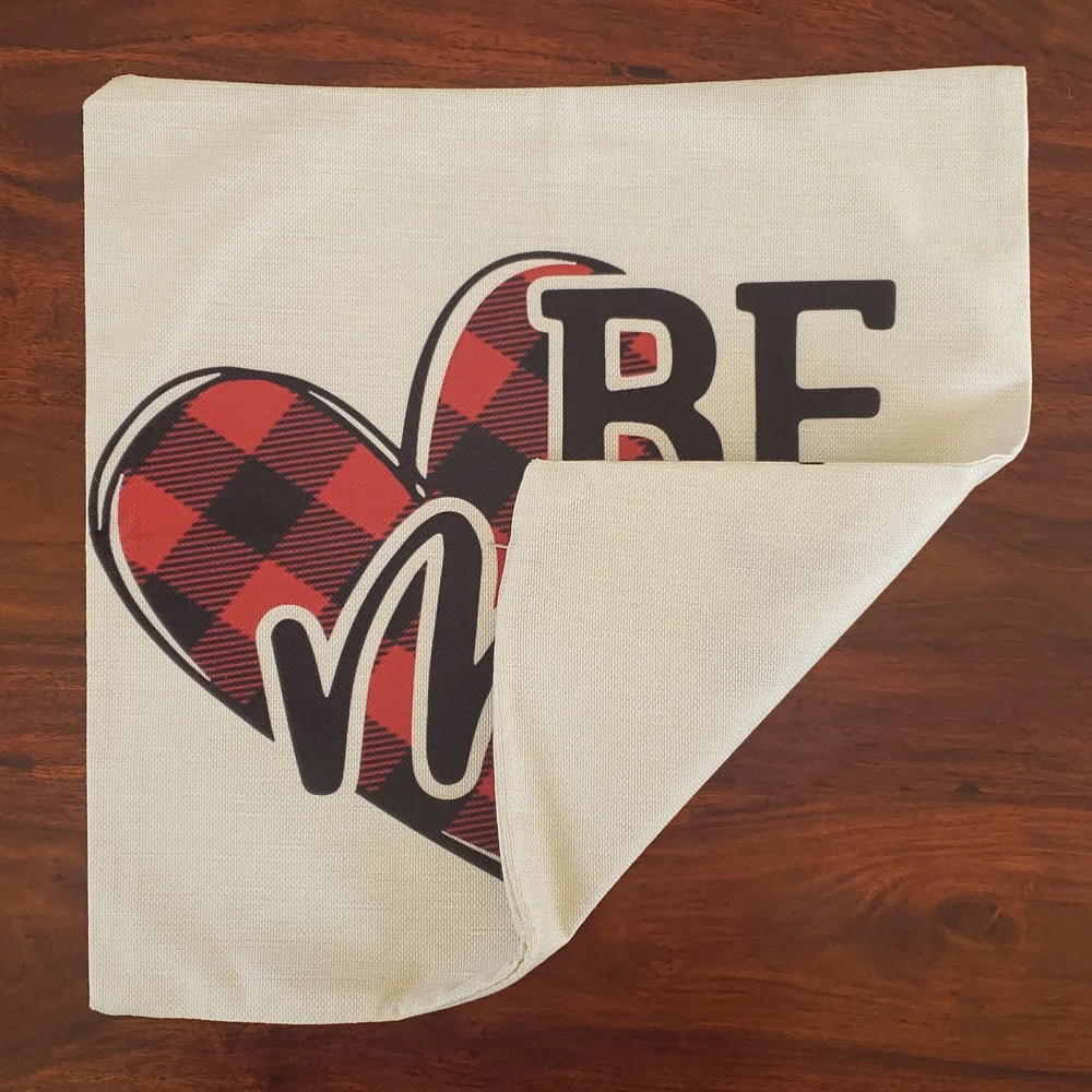 Valentine's Day Decor Be Mine Pillow Cover Red Black Plaid Heart 18x18